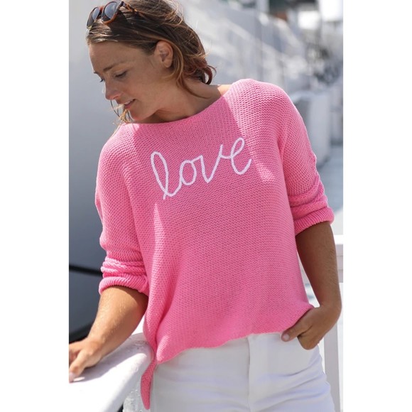 Wooden Ships Sweaters - Wooden Ships Key West Love Crew Neck Sweater Pink Cotton Blend